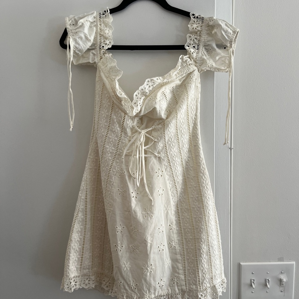 For Love & Lemons Ivory Eyelet Lace Mini Dress